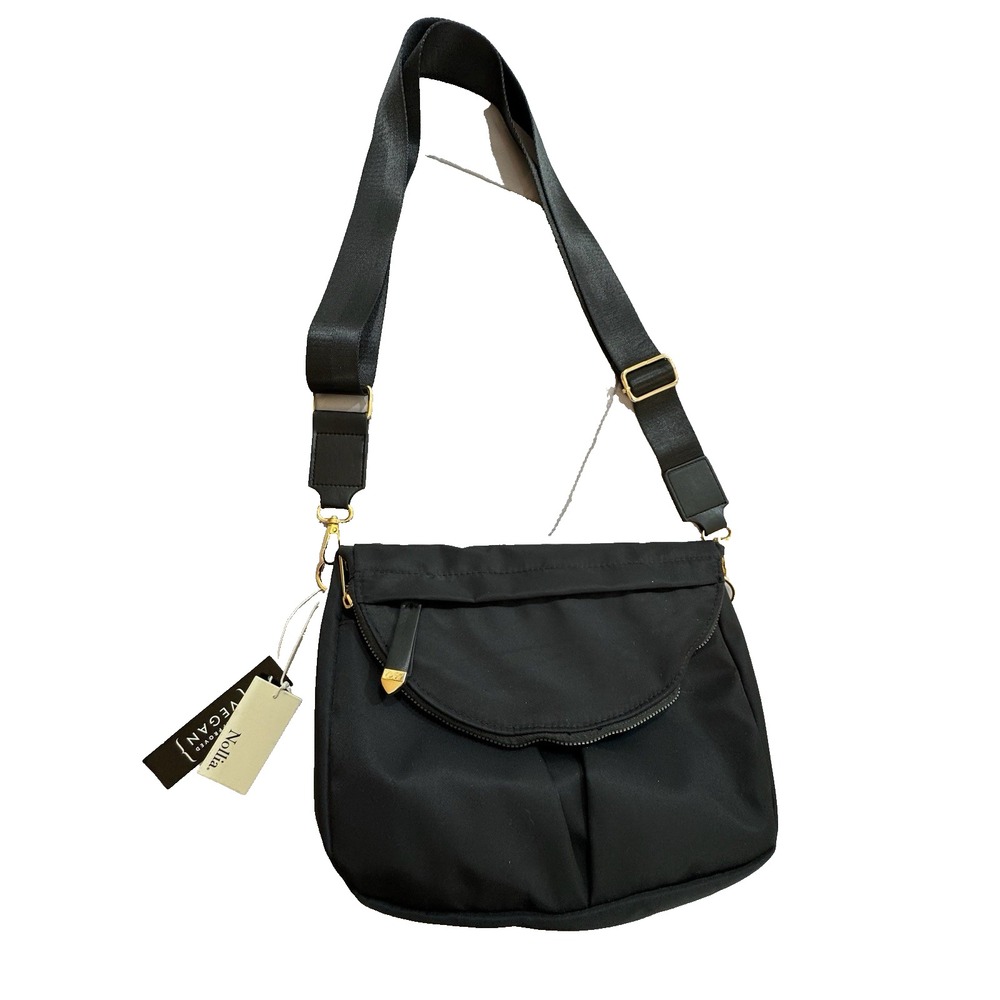 Women Nylon Shoulder Bag Black Adjustable Crossbody Purse MAgnetic Clasp NWT
